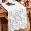 OTOSTAR Christmas Tree and Elk Soft Plush Faux Fur Jacquard Xmas Table Runner, Seasonal Holiday Dining Table Decoration for Home Party Decor 13x108 Inch (Pure White)