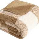 LURKA Checkered Sherpa Fleece Throw Blanket Soft and Cozy, Medium Weight for All Season, Plush Throw for Couch, Bed & Pets, Brown, 50x60 Inches