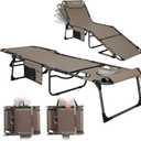 KingCamp Tanning Chair with Face Hole, Lounge Chairs Outdoor Folding Portable Comfy Adjustable 5-Position Lay Flat Foldable Chaise Chaser Lounger for Outside Beach Patio Sun Bathing Pool, Beige