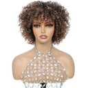 Ombre Brown Highlight Short Curly Wig with Bangs 3C Curls Glueless Ready to Wear Friendly for Beginner Kinky Curly Wig Synthetic Afro Wigs for Women 1B/30