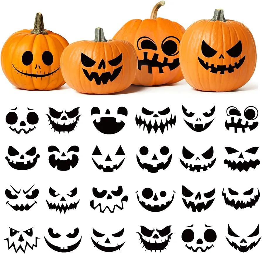 XZENTIRA 36 PCS Halloween Pumpkin Black Expression Stickers, Pumpkin Face Decorations, for Halloween Party Favors, Trick or Treat Party Decorations, Kids Party Favors