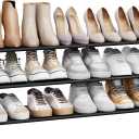 SONGMICS 3-Tier Shoe Rack, Shoe Storage for Hallway Closet, Slim and Space-Saving, Metal Frame, Non-Woven Fabric Shelves, Black ULSH053B01