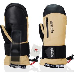 Ski Mittens with Wrist Guards, Waterproof Snowboarding Mittens (L)