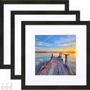 12x12 Black Picture Frame set of 3, Made of Glass and Wooden Square Photo frame - Displays Picture 8x8 With Mat or 12 x 12 Without Mat, Desktop & Wall Collage Photo Frame