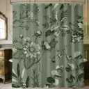 Sage Green Vintage Botanical Shower Curtain Green Shower Curtains for Bathroom Decor Sets, Floral Pattern, Waterproof Polyester Fabric with Hooks, 70x72 in