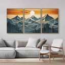 Tinonedraw Large Mountains Framed Canvas Wall Art Set of 3, Boho Nature Woodcut Forest Art Prints, Mid Century Modern Wall Decor, Sunset Landscape Art Paintings for Living Room Bedroom Office 16"x24", 24L" x 16W"