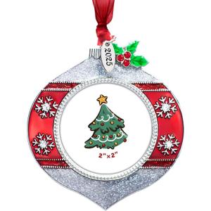 2025 Christmas Tree Ornament Picture Frame Metal Hanging Pendant Holiday 2" Photo Frame Charm Decorative of Pets, Baby First Christmas, Family (2025 Style 3)