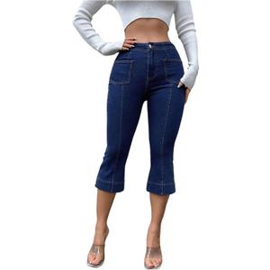 Floerns Women's Capri Jeans Mid Waist Trendy Stretchy Flare Leg Denim Pants (Blue, 30)