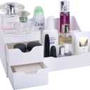 Mantello Cosmetic Storage Organizer - Sitting on Your Vanity, Bathroom Counter or Dresser - Easily Organize Your Cosmetics, Jewelry, Hair Accessories (White)