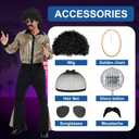 70s Disco Outfit for Men 70s Costume with Retro Shirt Bell Bottom Pants Wig Sunglasses Necklace Mustache (Black, XXXL)