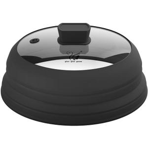 Microwave Splatter Cover Glass Cover Splatter Guard Lid with Collapsible Silicone for Food Pot Cover Plate Cover 11.8 inch Black