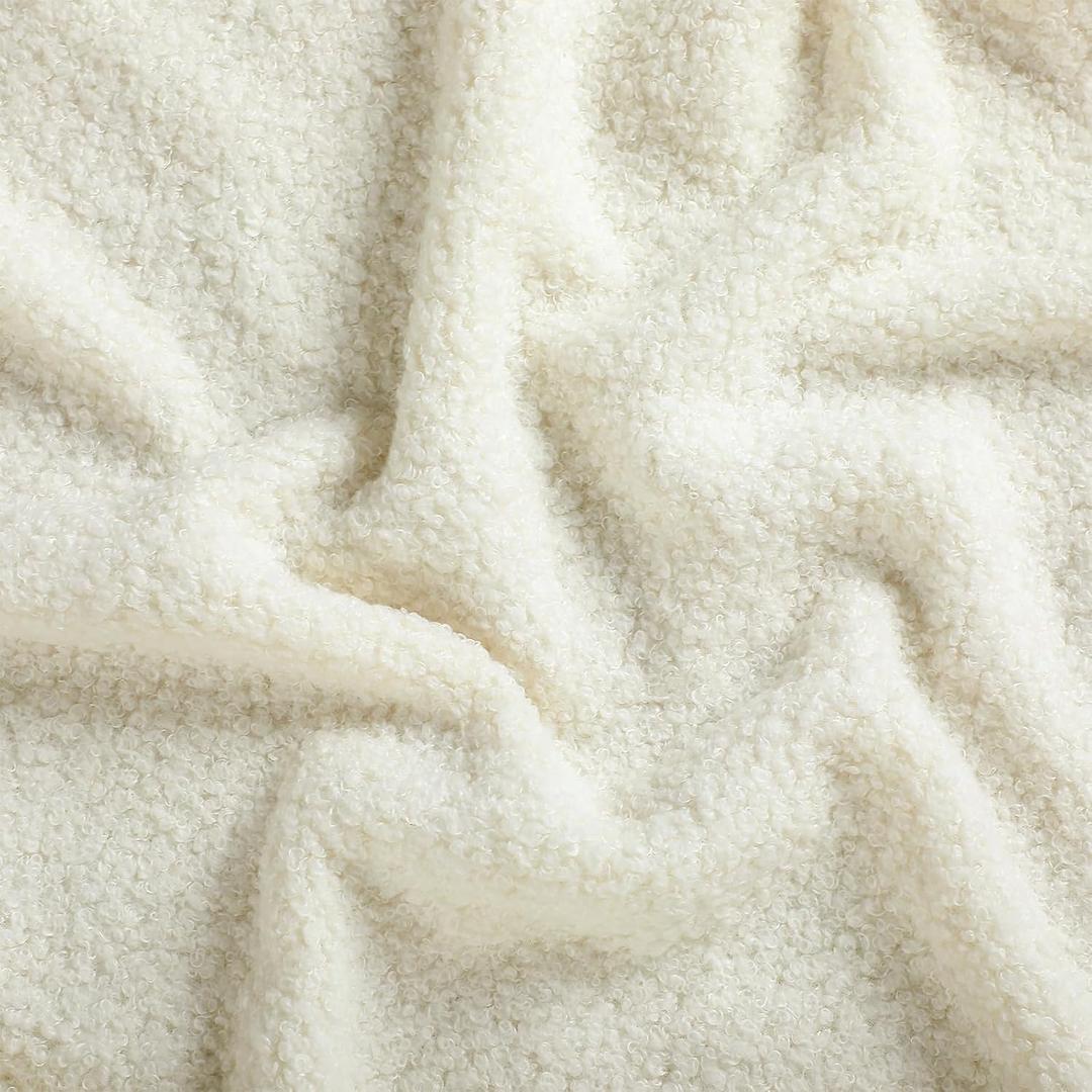 HunnmingRe 55 x 63 Boucle Fabric Upholstery Chenille Soft Plush White Color Boucle Fabric by the Yard for Home Decor, Seating, Headboard, Sofa, Pillows, Accessories