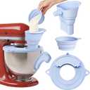 Silicone Bowl Cover with Flour Funnel for Kitchen Aid Mixer, Kitchenaid Bowl Cover for KitchenAid 4.5-5 Qt, Foldable Kitchen Funnel and Silicone Cup,Dishwasher Safe,Blue