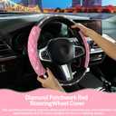 Steering Wheel Coverwith Diamond Crystal Rhinestone,Delicate and Anti-Slip Bling Steering Wheel Cover Adaptable to 14.5-15 inches Car Wheel Protector for Women Girl Black & Pink