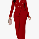 Two Piece Sets for Women Blazer Double Breasted Long Sleeve Jacket Wide Leg Pants Suits Set Business Casual Outfits