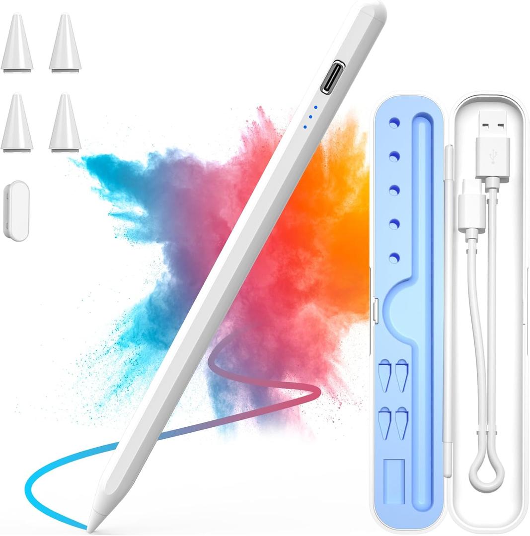 Stylus Pen for iPad 2018-2025, 15 Mins Fast Charge for Apple Pencil with Palm Rejection, Compatible with iPad 11/10/9/8/7/6, Pro M4/12.9"(6/5/4/3)/11", Air M3/M2/5/4/3, Mini A17 Pro/6/5,White