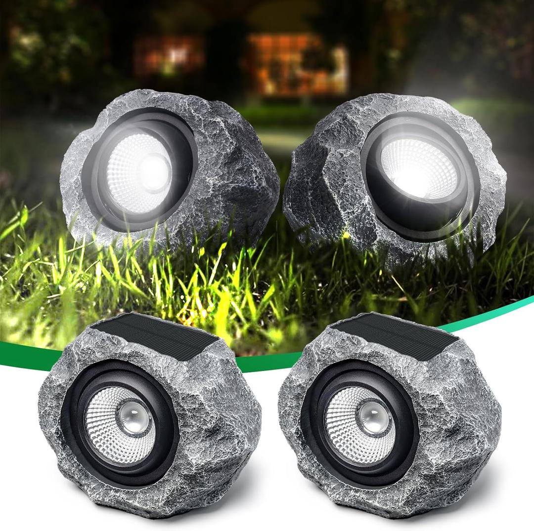 2 Pack Solar Rock Lights Outdoor, Angle Adjustable Solar Lights Outdoor Waterproof, LED Solar Garden Lights, Auto On/Off Landscape Lighting for Yard Pathway Patio Flower Bed - White Glow (Stone Gray)
