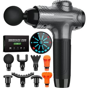 RAEMAO Massage Gun, Handheld Electric Deep Tissue Muscle Massager for Athletes for Pain Relief Attaching 8 Replacement Heads, Percussion Massager with 10 Speeds, Mothers Day Gifts, Carbon (Carbon)