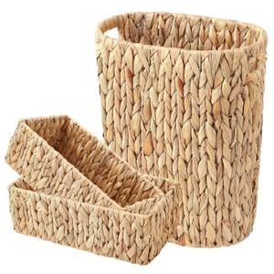 BSSN Water Hyacinth Trash Can 15L & Toilet Tank Basket,Natural Wicker Waste Bin with 2 Multifunctional Organizer Baskets for Bathroom, Toilet, Kitchen, Bedroom, Office, Balcony Decor