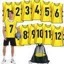 Scrimmage Training Vest (12 Pack) Team Sports Pinnies Jerseys for Adult Youth Soccer Bibs Numbered Practice Jerseys (LargeFor Adults, Yellow-new)