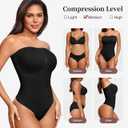 LANCS Strapless Shapewear Thong Bodysuit for Women Seamless Tummy Control Shapewear Body Shaper Tube Top Leotard (Black, Large)