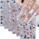 6 Sheets Christmas Nail Art Stickers Self-Adhesive 3D Christmas Tree Santa Claus Nail Decals Winter Nail Stickers Snowflake Snowman Penguin Elk Nail Design Christmas Stickers for Women Nail Decoration
