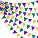 Mardi Gras Party Decorations Purple Green and Gold Metallic Fabric Triangle Pennant Banner Flag Hanging Bunting Garland for Birthday Wedding Baby Shower Bridal Shower Holiday Masquerade Party Supplies