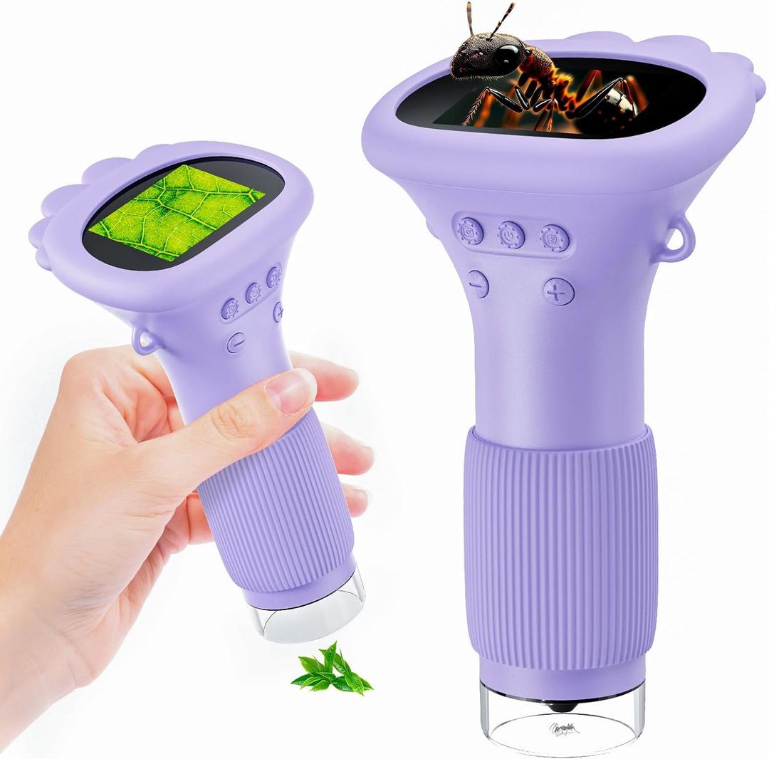 Portable Digital Microscope for Kids with 2" LCD Screen - STEM Educational Science Toy for Ages 3-12, Handheld Camera for Outdoor Exploration, Ideal Christmas Birthday Gift for Boys & Girls (Purple)