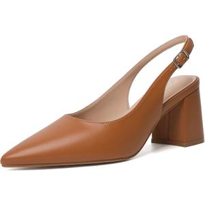 Mostrin Block Slingback Heels for Women Pointed Closed Toe Chunky Heels Office Work Shoes Women's Pumps for Business Casual (9.5, Brown)