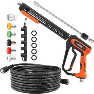 FIXFANS Pressure Washer Gun and Hose Kit, 25 FT High Power Washer Hose with Replacement Wand Extension, 5 Nozzle Tips, M22 Fitting