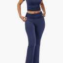Motarto Women's 2 Piece Lounge Sets Short Sleeve Slim Fit Foldover Flare Pants Crop Top Casual Loungewear PJ Size M
