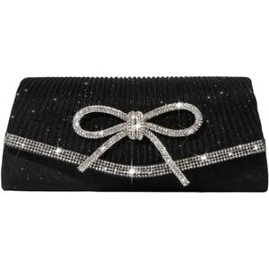 Bow Evening Bag Sparkly Clutch Purses for Women Wedding Glitter Rhinestone Party Prom Purse Dressy Clutch Bags (Black)