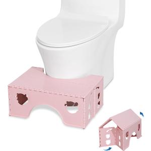 7inches Foldable Toilet Stool (Pink), Healthy Bathroom Squatting Posture Poop Stool with Anti-Slip Feet, A Good Helper to Effective Relief of Constipation, Easy to Storage Toilet Squat Stool