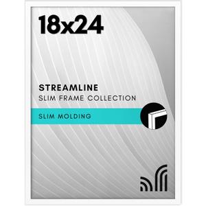 Americanflat 18x24 Poster Frame with Polished Plexiglass - Streamline Collection - Thin Border Picture Frame for Wall Display - Hanging Hardware Included - White