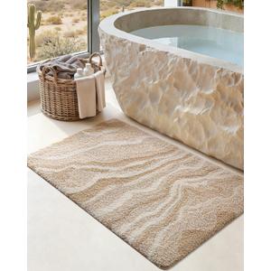 DEXI Bathroom Rug Mat 24x36, Soft and Absorbent Marble Bath Mat, Non Slip Machine Washable Bath Rugs for Shower Floor, Tub, Sink, Beige