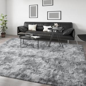 AIMECO Area Rugs for Living Room Bedroom, 4X6 Ft Shag Fluffy Rug Grey Carpet ，Machine Washable Indoor Carpet for Kids Girls and Boys, Dorms, Nursery Rooms,Room Decor Aesthetic,Tie-Dyed Grey