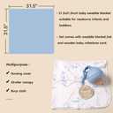 Ylsteed Baby Swaddle Blanket and Headband Set, Newborn Receiving Blanket Swaddle Wrap for Girls and Boys, Swaddling Blankets Neutral for Newborn Soft and Skin-Friendly 32 * 32 inches (Blue Leaves)