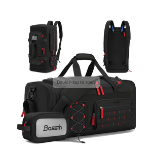 Bosstin Gym Bag for Men & Women, 45L Travel Duffle Sports Duffel Bag Gym Weekender Overnight Backpack with Shoe Compartment (Black)