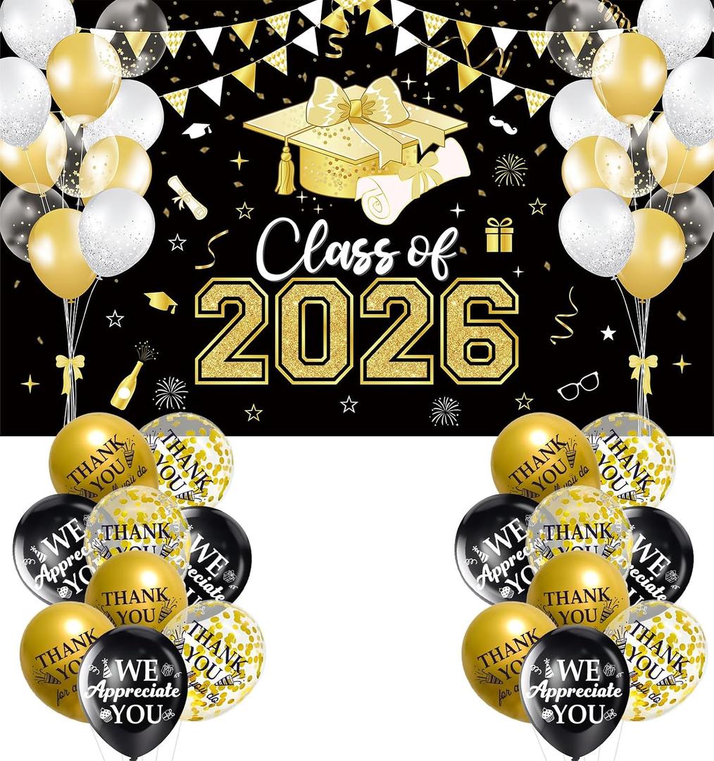 Black and Gold Class of 2026 Banner, Large Congrats Class of 2026 Banner Backdrop, Graduation Party Decorations for Indoor, Outdoor, Congrats Grad Gathering Photo Background