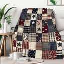 Printed Faux Patchwork Americana Throw Blanket | Faux Quilt Look | Country Farmhouse Fleece Gifts for Women and Men | Rustic Home Decor for Couch and Bed | 40x50 inches