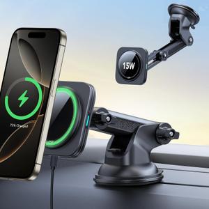 ESR for 15W MagSafe Car Mount Charger, for MagSafe Car Charger, Suction Cup Magnetic Wireless Car Charging, Dashboard Car Phone Mount for iPhone 17/16/15/14/13/12, S25, Pixel 10, Fast Charging