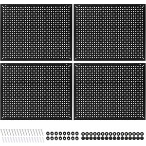 4 Pack Heavy Duty Steel Pegboard Garage Organization Panels,Universal 1/8 and 1/4 Pegboard Accessories,Suitable for Tool Storage,Garage Storage etc.(Black, 16X12)