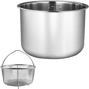 6 Quart Stainless Steel Inner Pot, Compatible with Instant Pot 6 Quart Certain Models, 0 coating, Includes 1 6 QT Inner Pot and 1 Steamer Basket. Not Compatible With CrockPot.