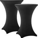 Cocktail Table Covers - 2 Pack 32x43 Inch Table Cloth - Black Fitted Stretch Spandex Round High Top Tablecloth for Party, Bar, Birthday, Pub, Banquet