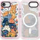 for iPhone 16E Case Cute - Compatible with Magsafe - Durable Shockproof 6.6 ft Drop Impact Phone Case - Funny Cats Party Design (6.1") Glitter Pink