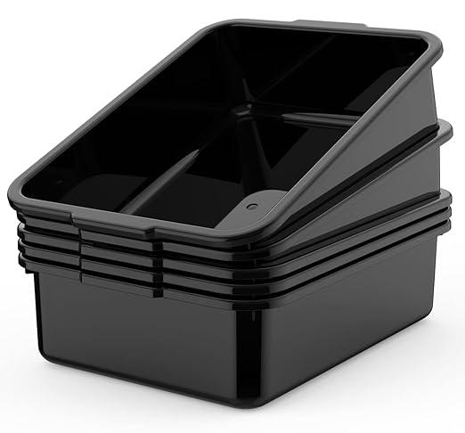 15-Pack Commercial Bus Tubs Box/Tote Box, Black Plastic Storage with Handles, Wash Basin Tub