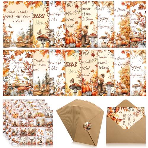 Motiskyy 80 Sets Fall Thanksgiving Cards with Envelopes and 4 Sheets Stickers Religious Christmas Christian Scriptures Autumn Holidays Exchange Greeting Cards for Lovers Friends Family Gifts