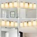 4-Light Bathroom Light Fixtures, Modern Vanity Lights, Brushed Nickel Metal Wall Lamp with White Marble Glass for Bathroom, Mirror, Living Room, Bedroom, Cabinet, Porch, Hallway, E26 Base