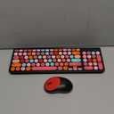 Wireless Keyboard and Mouse Combo, Retro Typewriter Keyboard with Round Keycaps, 2.4GHz USB Cute Wireless Keyboard Mouse for Computer, Desktop, Laptop and Computer (Black-Colorful)