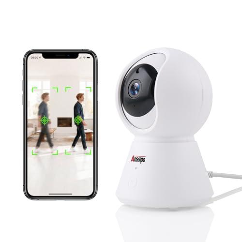 Anssipo Indoor Camera 1080P Plug-in Wired, 24/7 Recording, 360°Pan-Tilt Human Auto Tracking, Human Detection, 2-Way Audio Siren, Night Vision, Pet/Dog/Baby Security Camera with Phone App